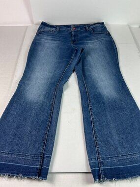 Edgely Jean Women Plus 37x29* Curvy High Rise Flare Blue Raw Hem Denim Tag 18W S